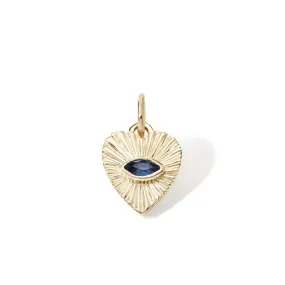 10k Gold Mini Textured Heart Pendant with Blue Sapphire