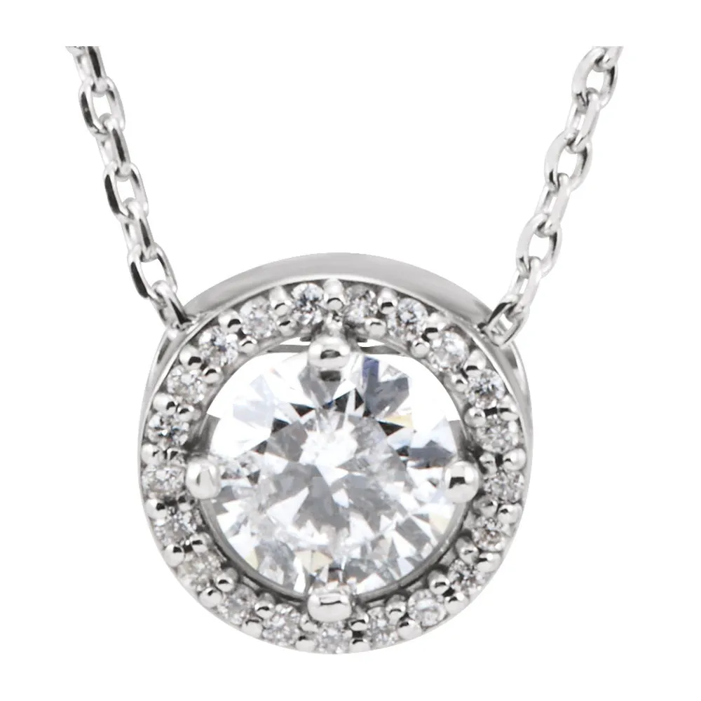 14K White Gold 1/4, 3/8, or 1/2 Ctw Diamond Halo Style Necklace, 16 In