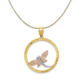 14k Yellow & Rose Gold with Rhodium 24mm Dragonfly Necklace