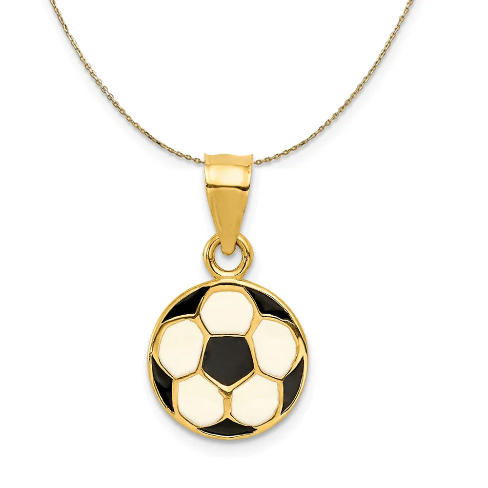 14k Yellow Gold & Enamel, Black & White Soccer Ball Necklace