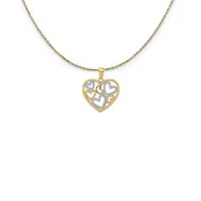 14k Yellow Gold & Rhodium Diamond Cut Multi Heart Necklace