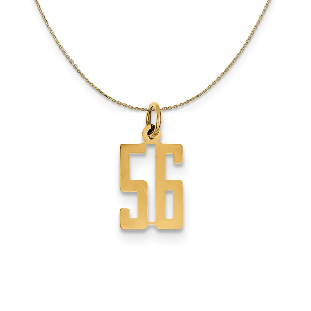 14k Yellow Gold, Alumni Small Elongated Number 56 Necklace