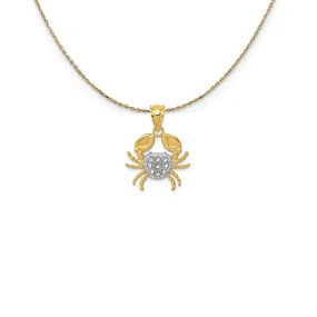 14k Yellow Gold and Rhodium Diamond Cut Crab Necklace