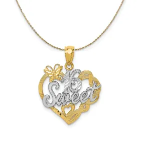 14k Yellow Gold and Rhodium Sweet 16 Butterfly Heart Necklace