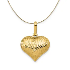 14k Yellow Gold Diamond Cut Puffed Heart Necklace