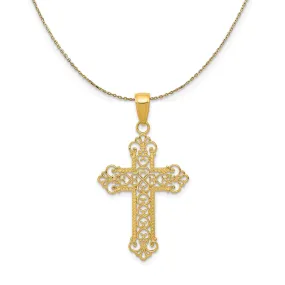 14k Yellow Gold Fleur de lis Cross Necklace