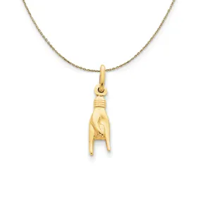 14k Yellow Gold Hollow 3D Rock On Hand Sign Necklace