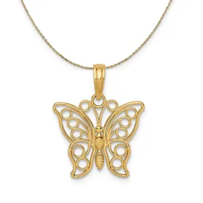 14k Yellow Gold Polished Cutout Butterfly Necklace