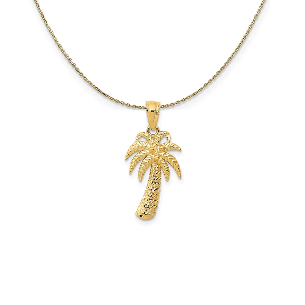 14k Yellow Gold Polished Textured Palm Tree (23mm) Necklace