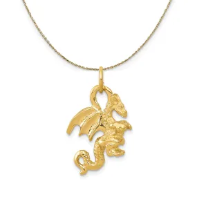 14k Yellow Gold Small 3D Winged Dragon Necklace