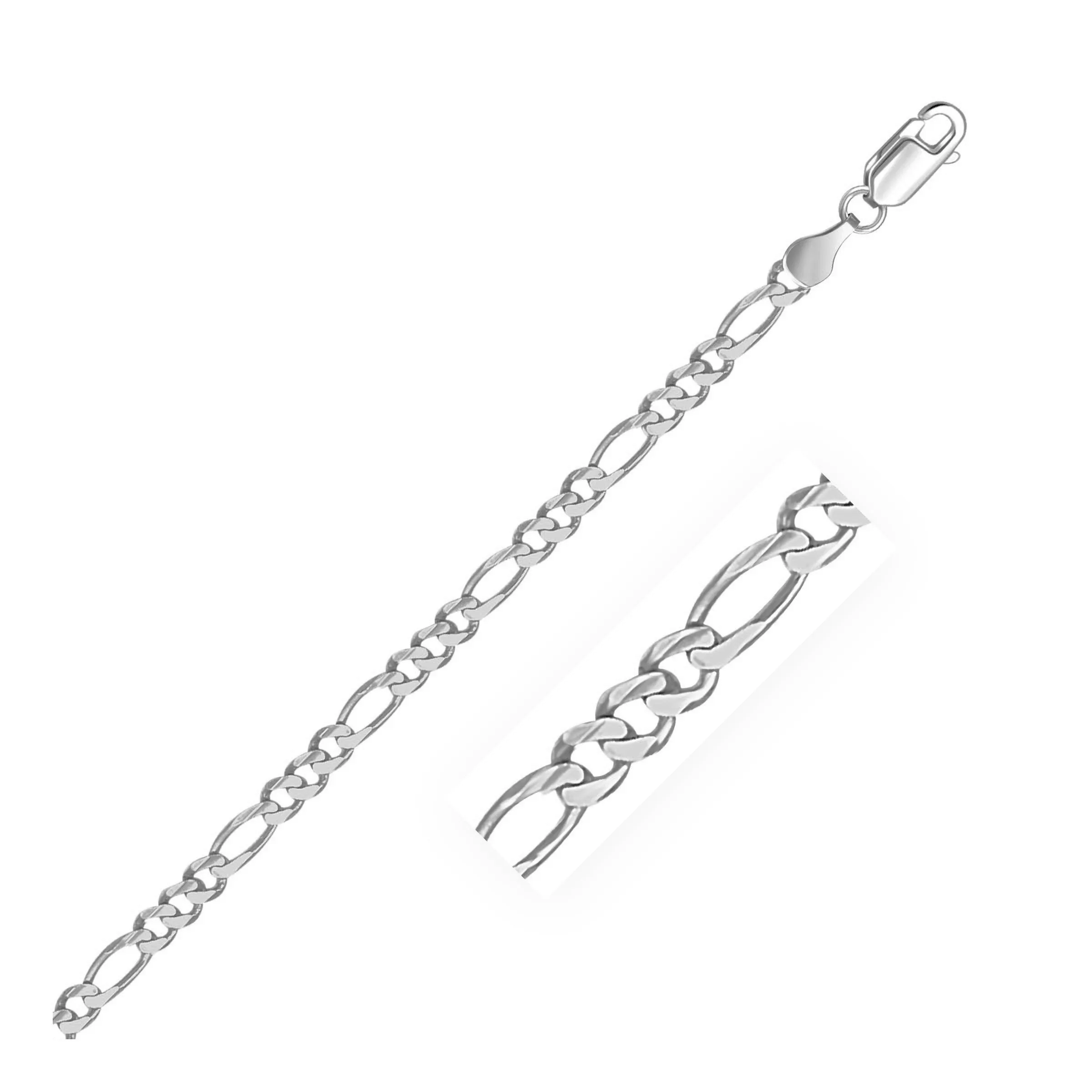 3.8mm 14k White Gold Solid Figaro Chain-rx78364-18