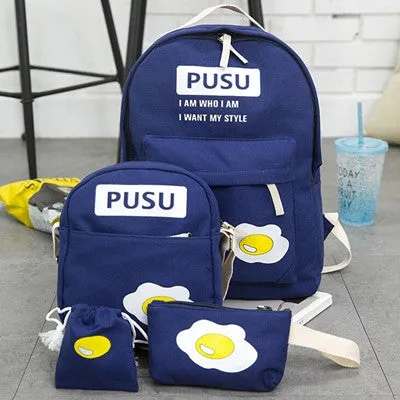4PCS Trendy Casual Canvas Backpack women school bags for girls printing backpack shoulder bags mochila purse