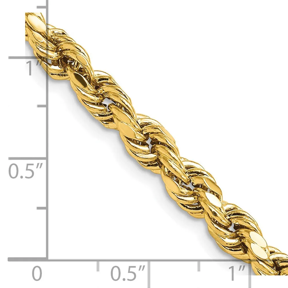 5.5mm 14K Yellow Gold Diamond Cut Hollow Rope Chain Necklace
