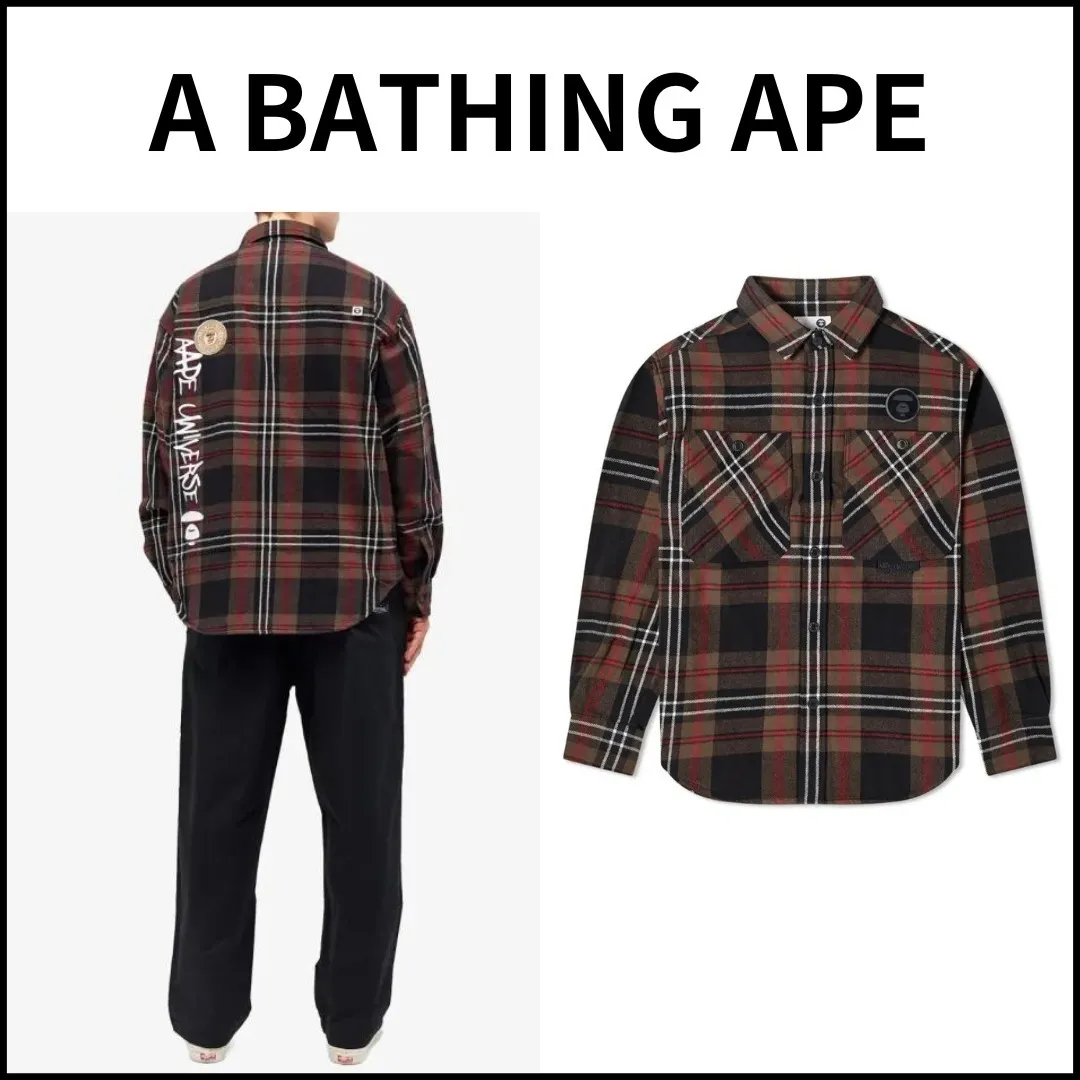 A BATHING APE  |Unisex Street Style Long Sleeves Cotton Oversized Logo