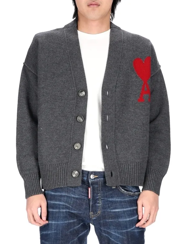 AMI PARIS  |Heart Unisex Wool Plain Cotton Logo Designers Cardigans