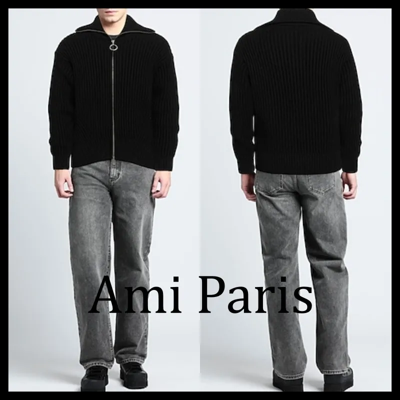 AMI PARIS  |Unisex Wool Street Style Plain Logo Designers Cardigans