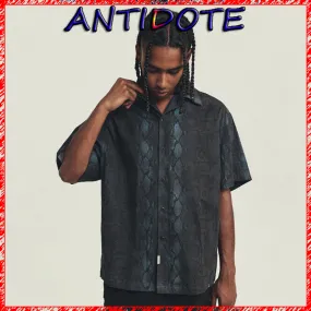 ANTIDOTE  |Street Style Cotton Short Sleeves Python Oversized Shirts