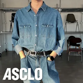 ASCLO  |Unisex Denim Street Style Long Sleeves Cotton Oversized