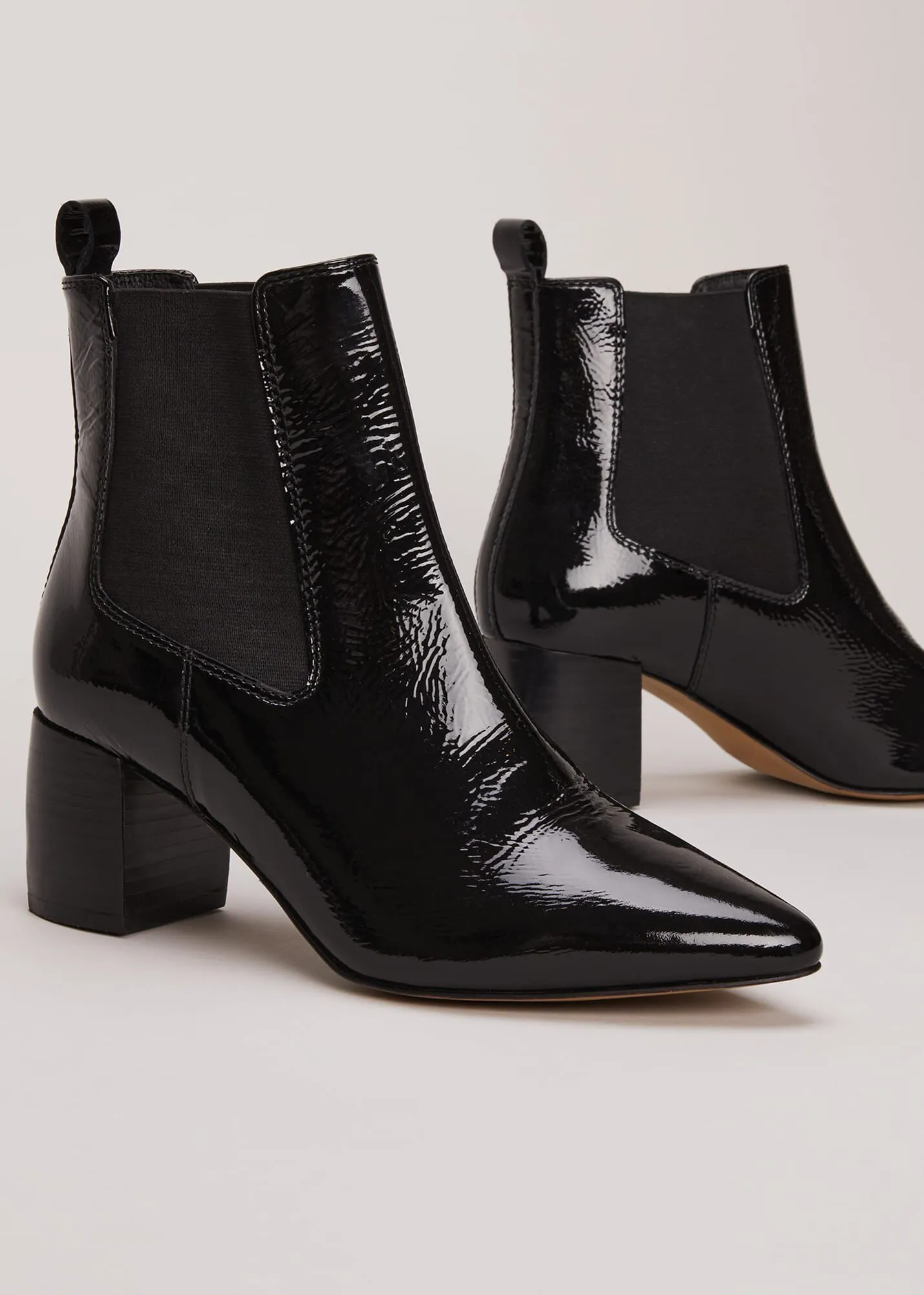 Black Leather Patent Ankle Boots