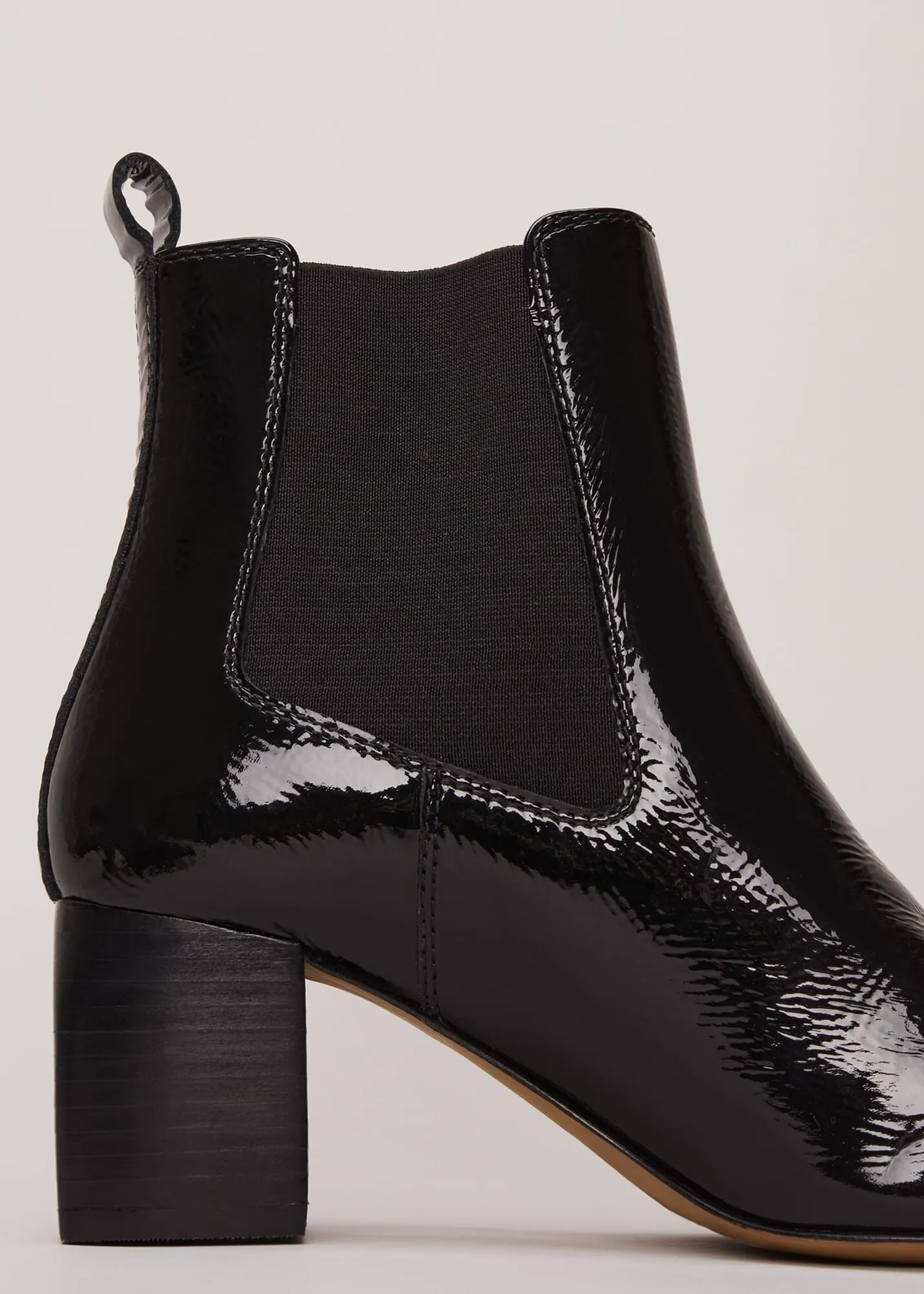 Black Leather Patent Ankle Boots