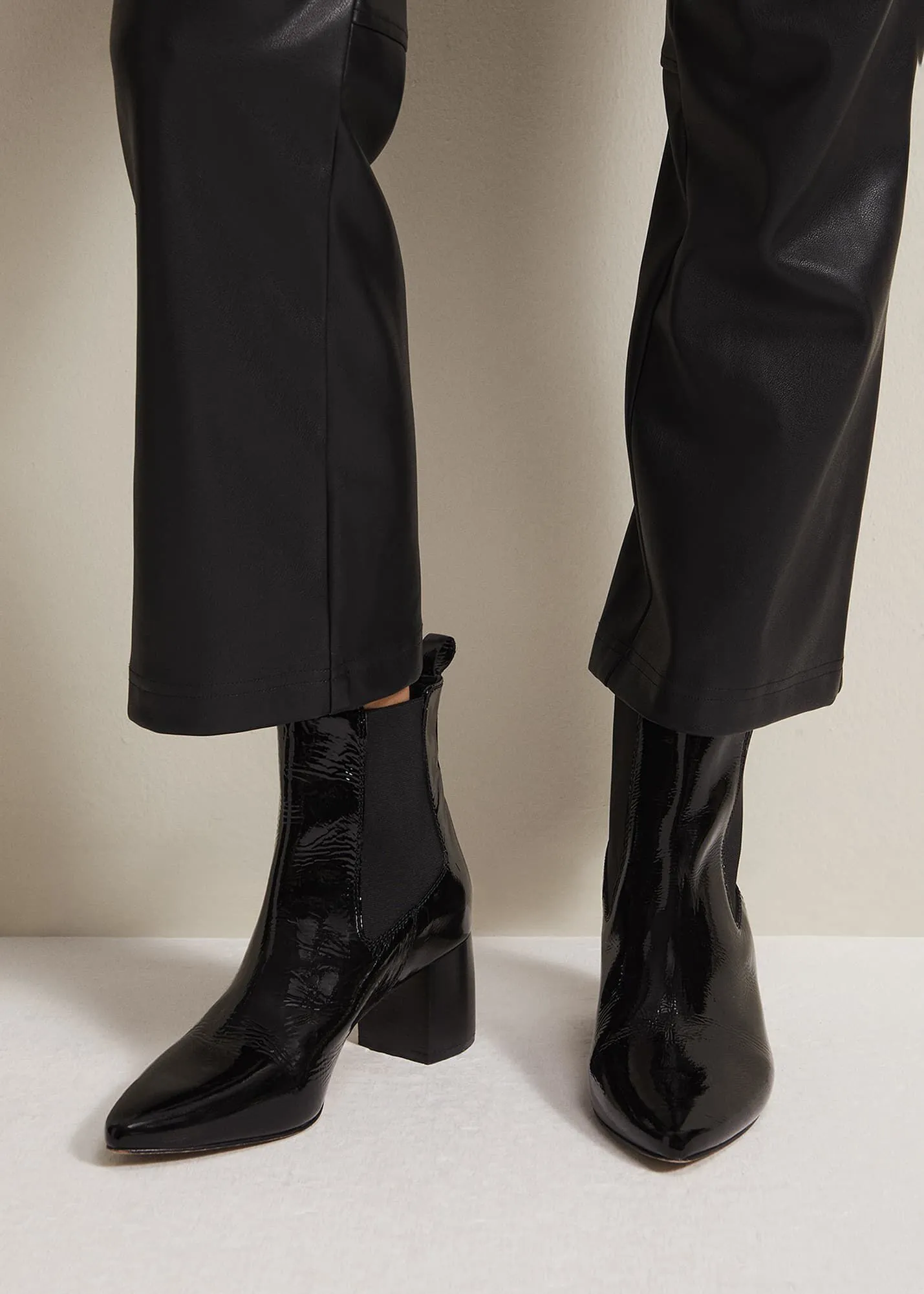 Black Leather Patent Ankle Boots