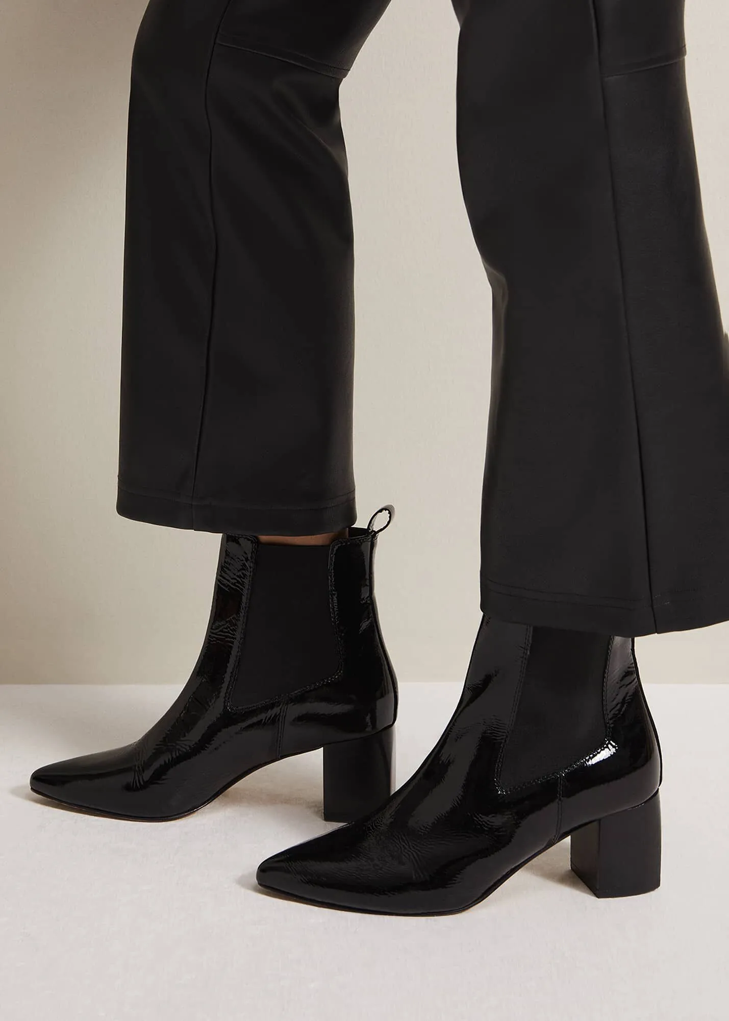 Black Leather Patent Ankle Boots