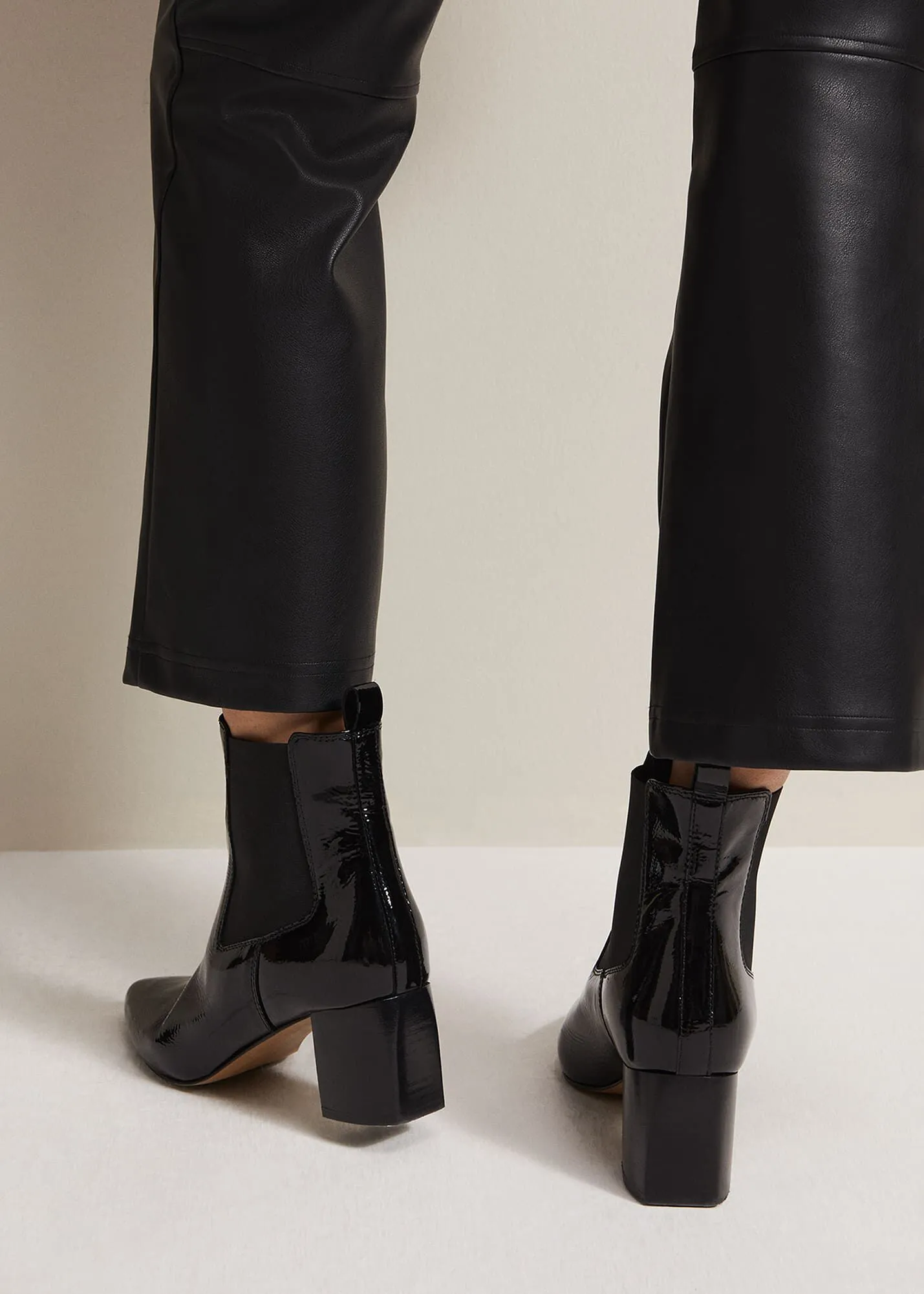 Black Leather Patent Ankle Boots