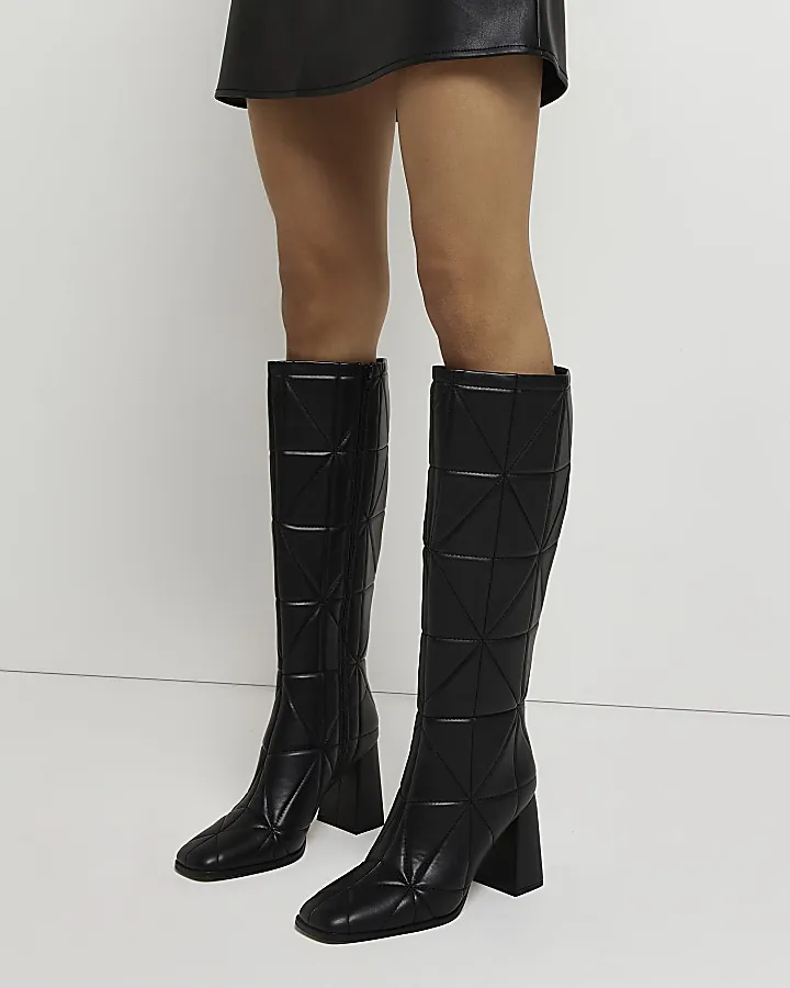 Black Padded High Leg heeled Boots