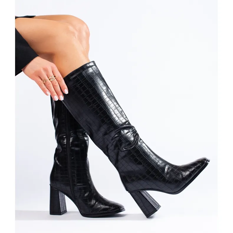 Black Shelovet high-heeled boots