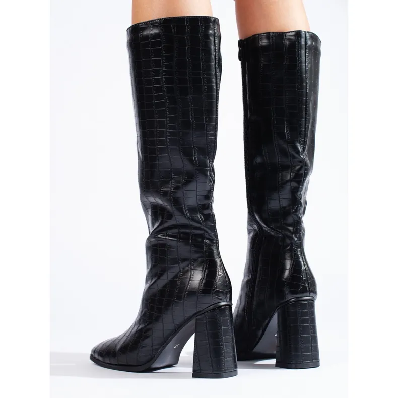 Black Shelovet high-heeled boots