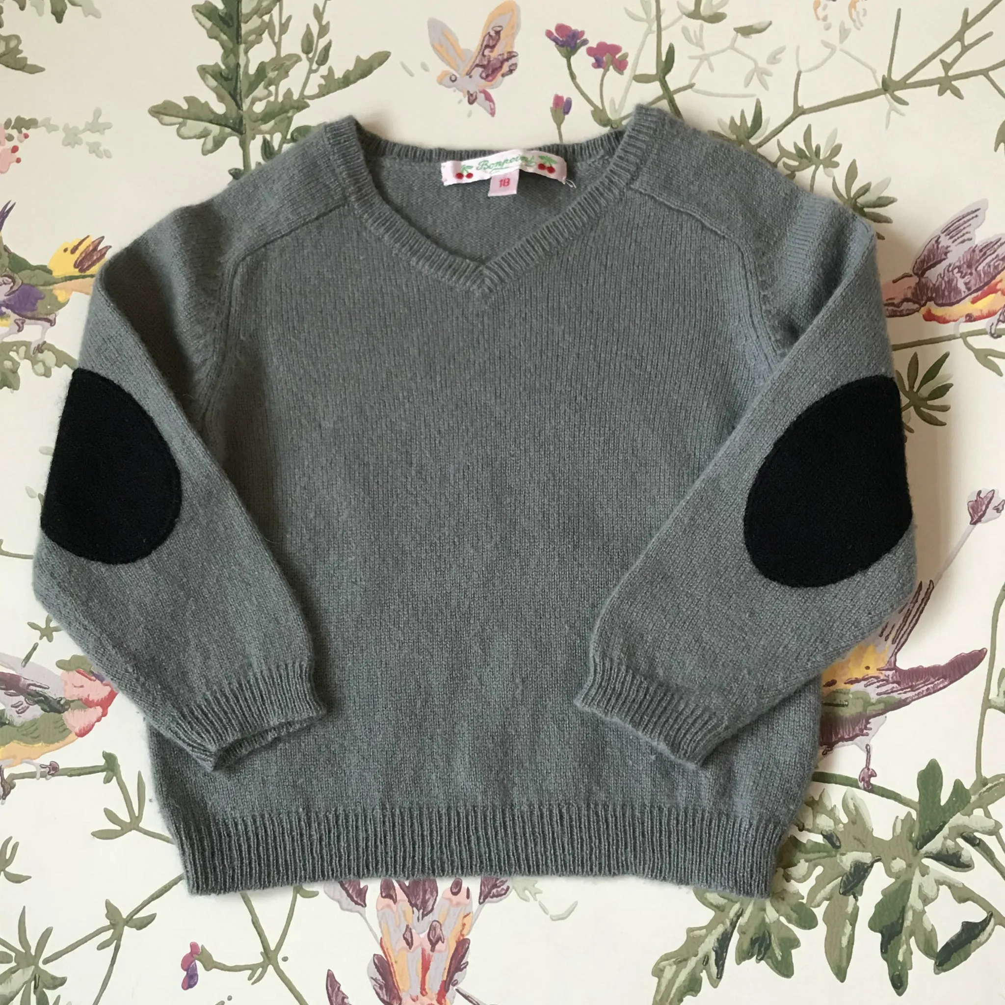 Bonpoint Blue Grey Cashmere V-Neck Jumper: 18 Months