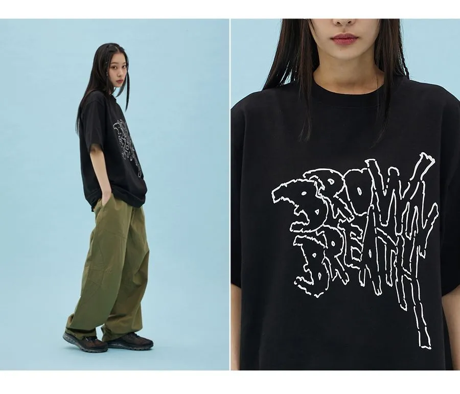 BROWNBREATH  |Unisex Street Style Short Sleeves Oversized Logo T-Shirts