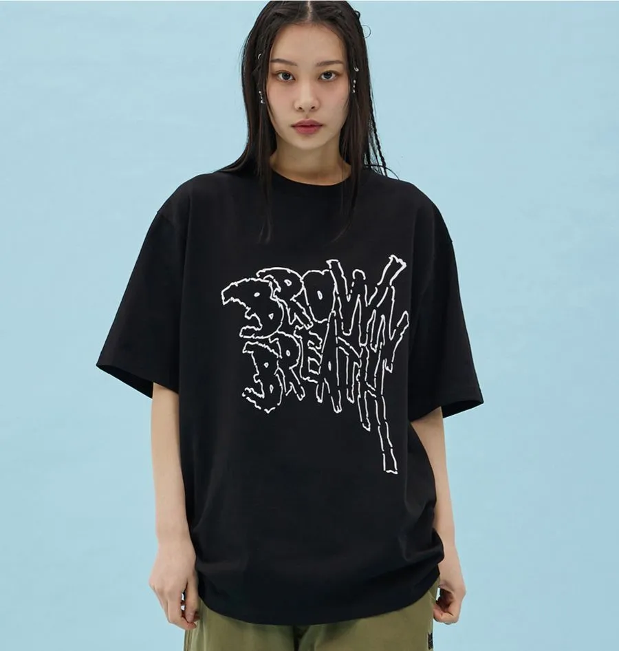 BROWNBREATH  |Unisex Street Style Short Sleeves Oversized Logo T-Shirts