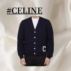 CELINE  |Casual Style Wool Street Style V-Neck Long Sleeves Plain