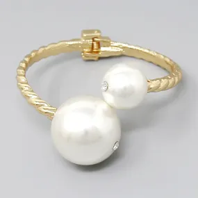 Chunky Pearl Ribbed Metal Cuff Bracelet