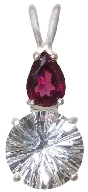 Clear Quartz Super Nova With Pear Cut Rhodolite Garnet Special 1
