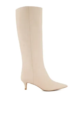 Dune London Smooth Leather Kitten-Heeled Knee-High Boots - Ecru