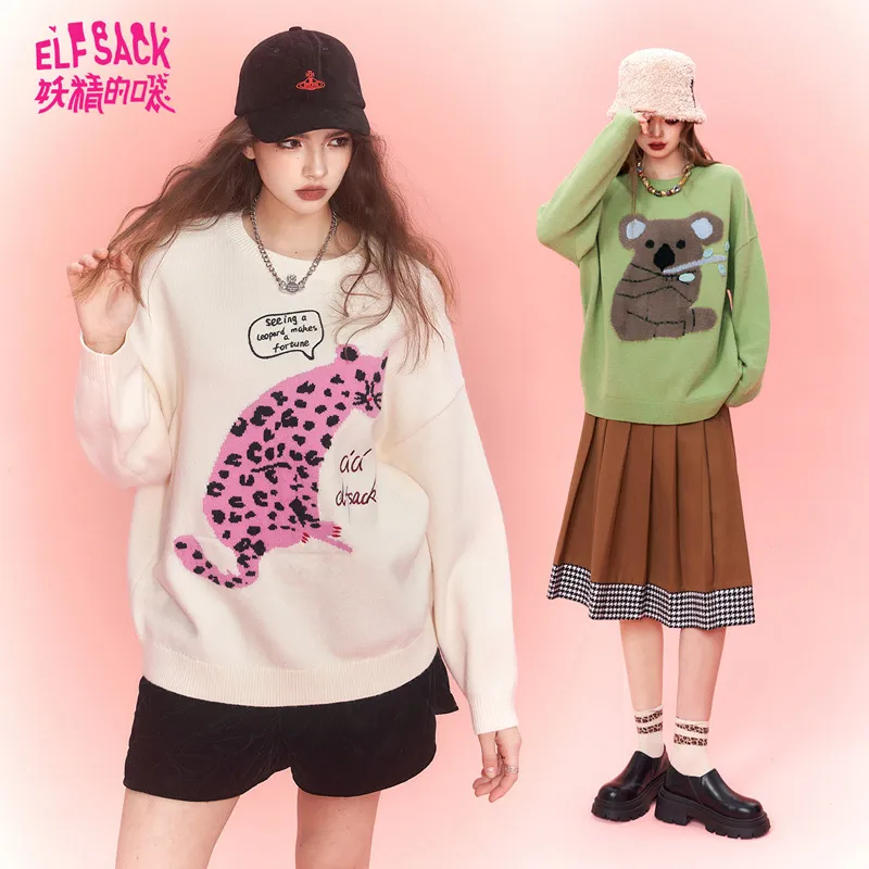 ELF SACK  |Crew Neck Casual Style Blended Fabrics Street Style