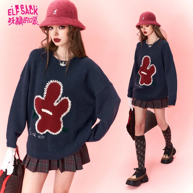 ELF SACK  |Crew Neck Casual Style Blended Fabrics Street Style