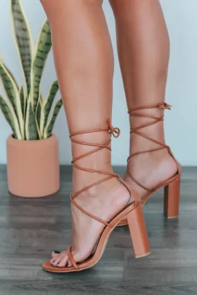 Evening Angel Tan Lace Up Heeled Sandals