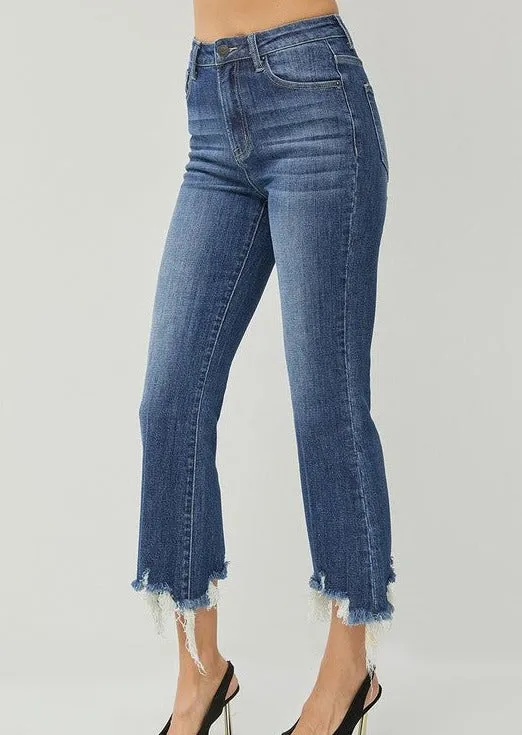 FINAL SALE - CURVY Risen Frayed Ankle Flare Jean