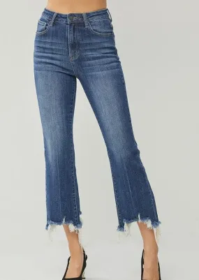 FINAL SALE - CURVY Risen Frayed Ankle Flare Jean