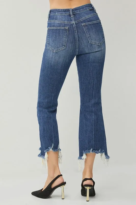 FINAL SALE - CURVY Risen Frayed Ankle Flare Jean