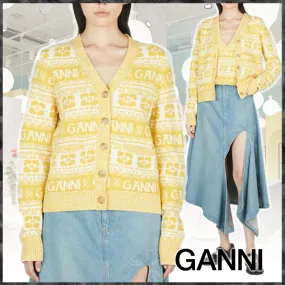 Ganni  |Casual Style Wool Nylon Street Style Long Sleeves Cardigans