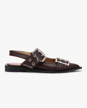 Ganni Chunky Buckle Ballerina Chocolate Fondant