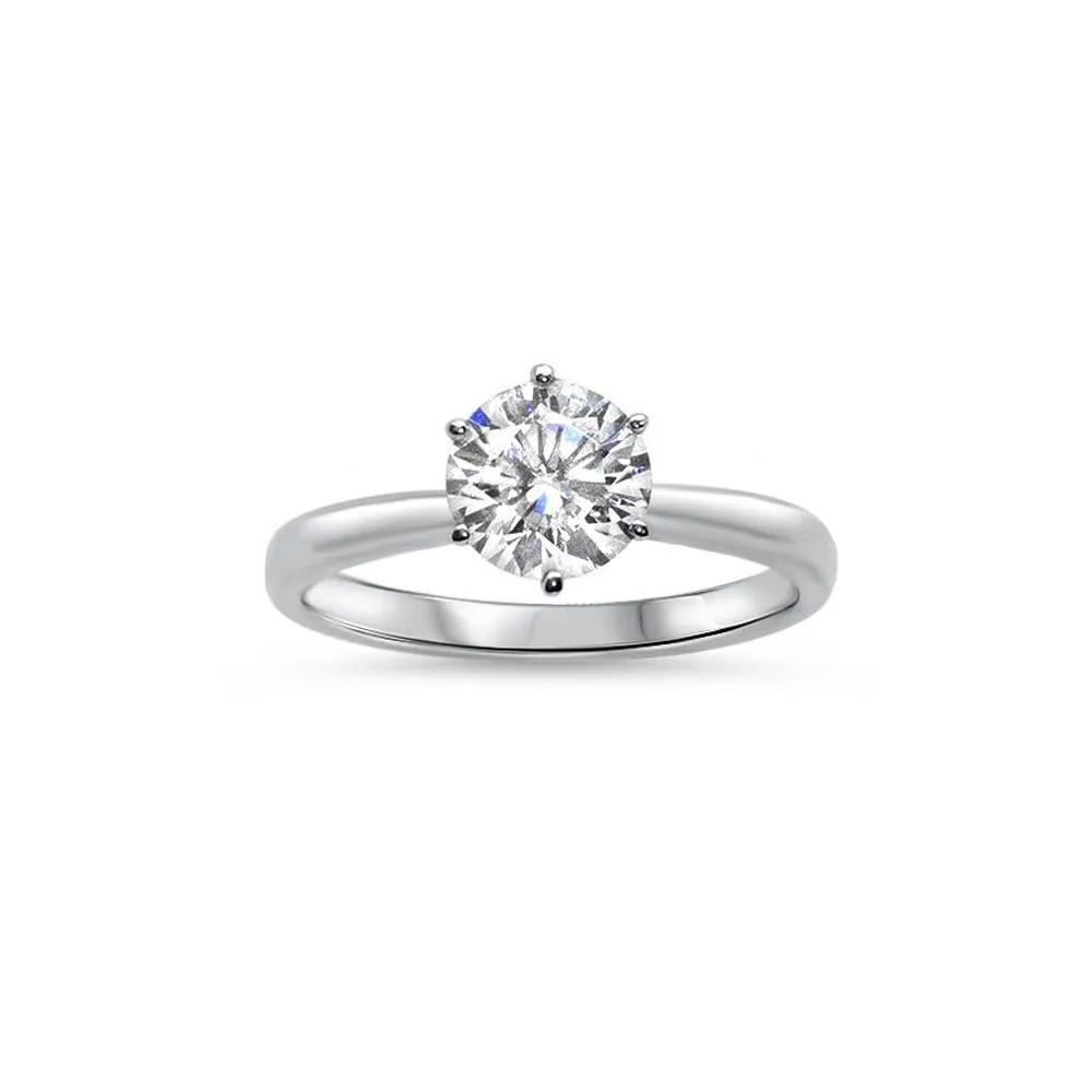 GEMORIE “Martini” 1ct Brilliant Round Moissanite Solitaire Martini Prong Engagement Ring 