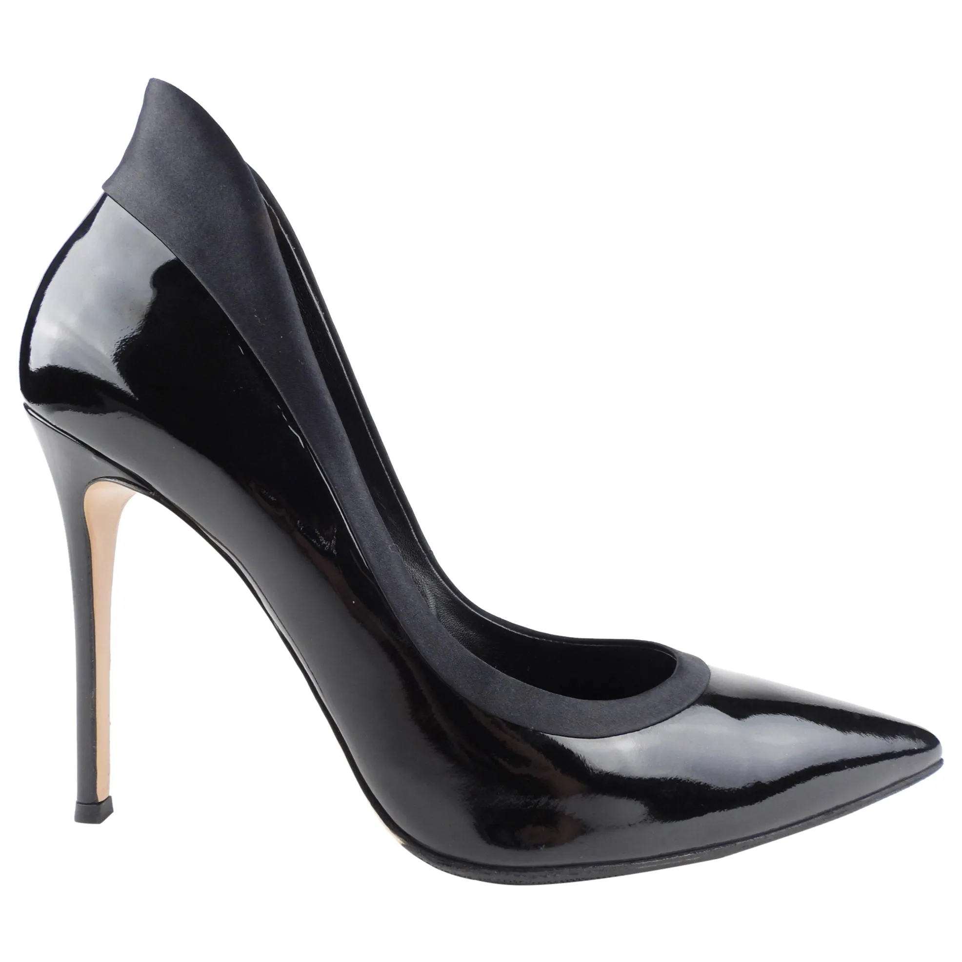 Gianvito Rossi Black Patent Leather and Satin Stiletto Heel Pump - 41