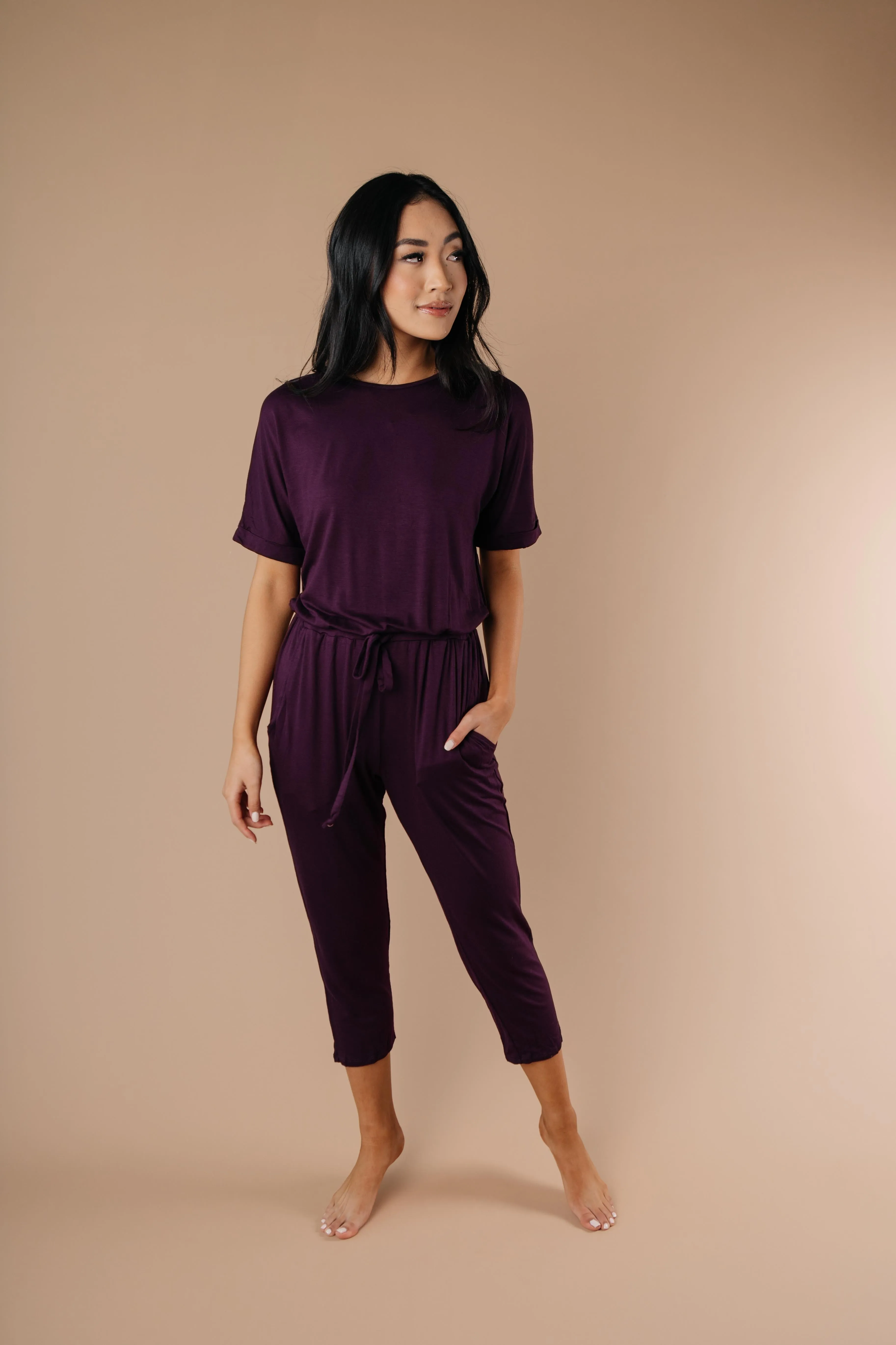 Girl Next Door Jumpsuit In Plum - On Hand