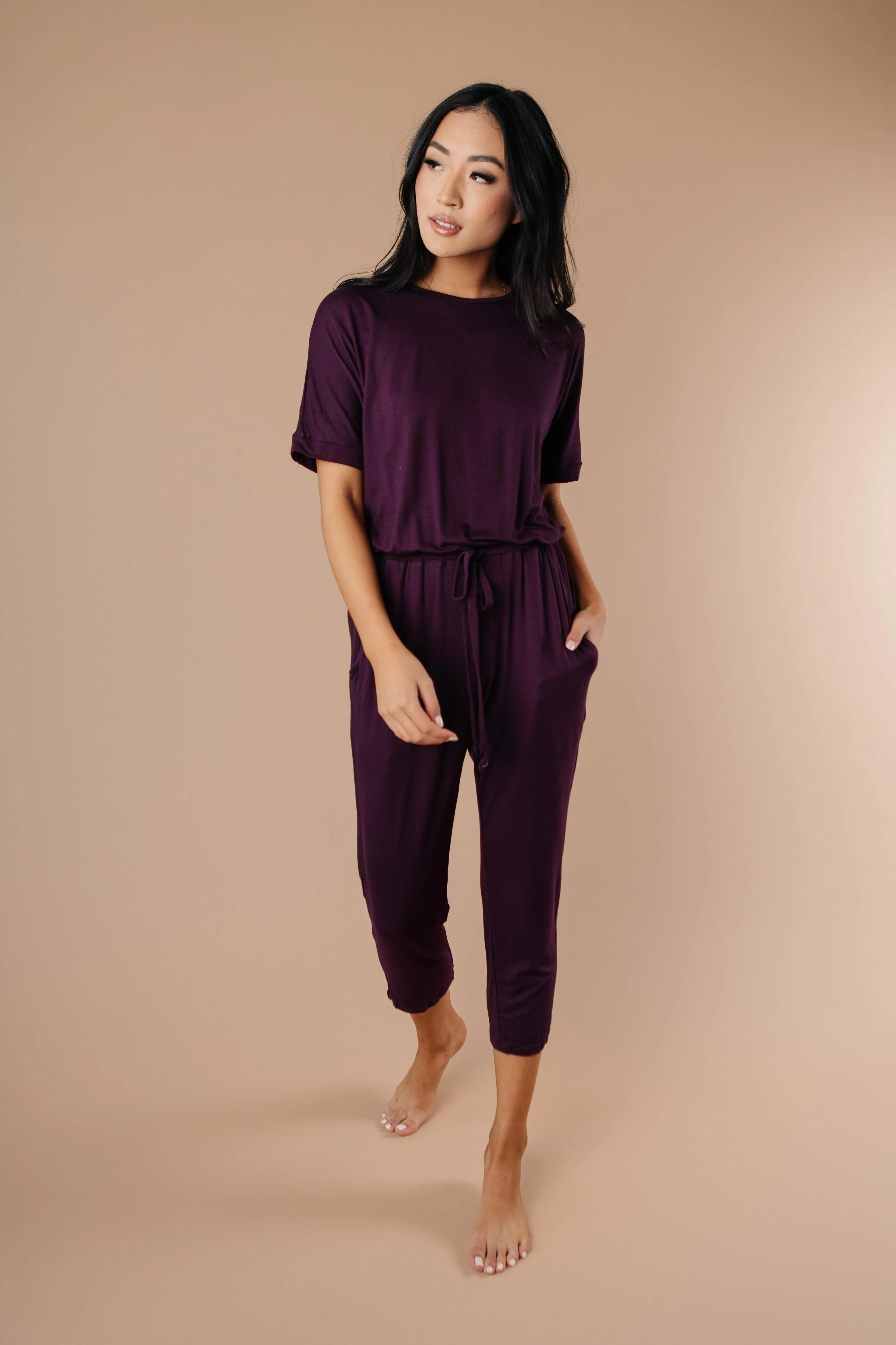 Girl Next Door Jumpsuit In Plum - On Hand