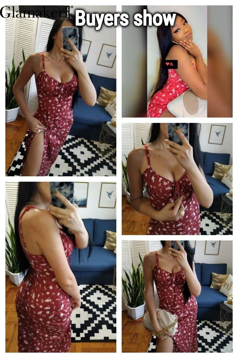 Glamaker Floral Print Sexy Bodycon High Split Dress